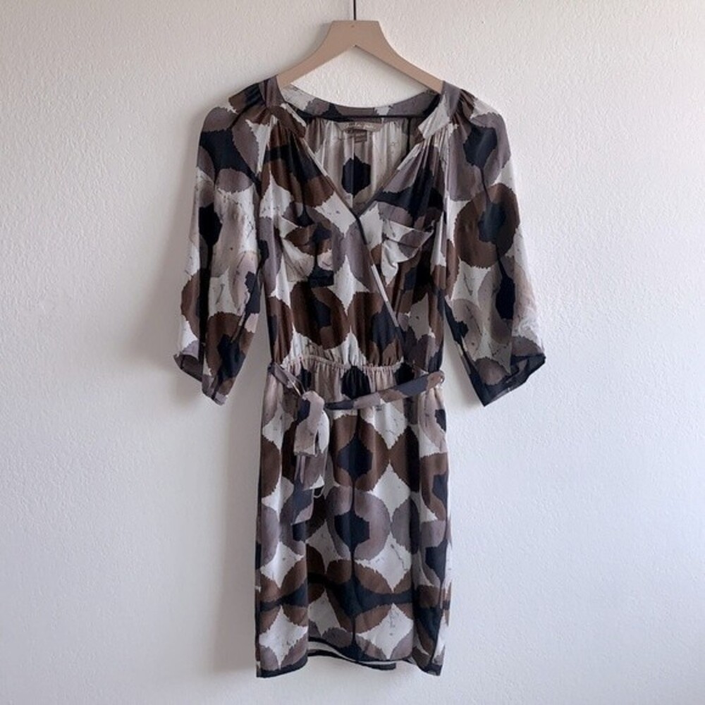 Charlie Jade 100% Silk Watercolor Abstract Print Faux Wrap Belted Dress Sz Xz